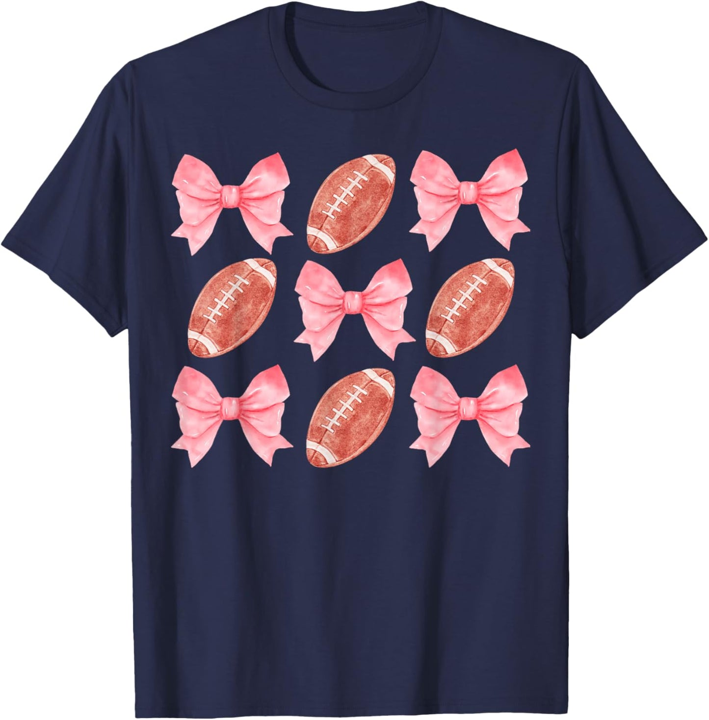 Football Sister Mom Tween Teen Girl Girly Pink Bow Preppy T-Shirt - T-Shirt | Navy