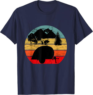 Camping Caravan Vintage Retro Sunset Camper T-Shirt - T-Shirt | Navy