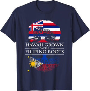Hawaiian Filipino Shirt Hawaii Grown Filipino Roots heritage T-Shirt - T-Shirt | Navy