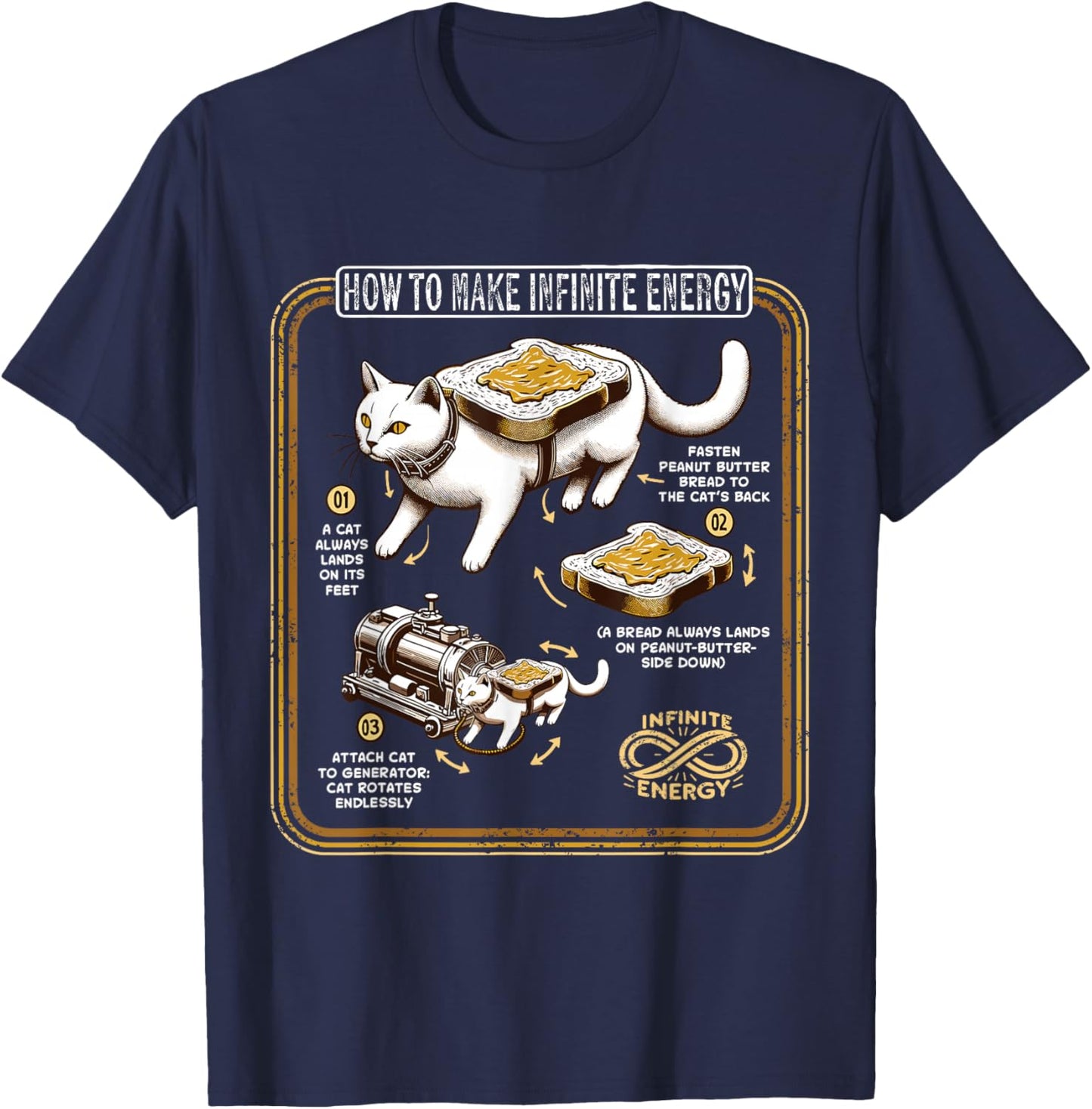 Funny Math Infinite Energy Cat And Mechanical Engineering T-Shirt - T-Shirt | Navy