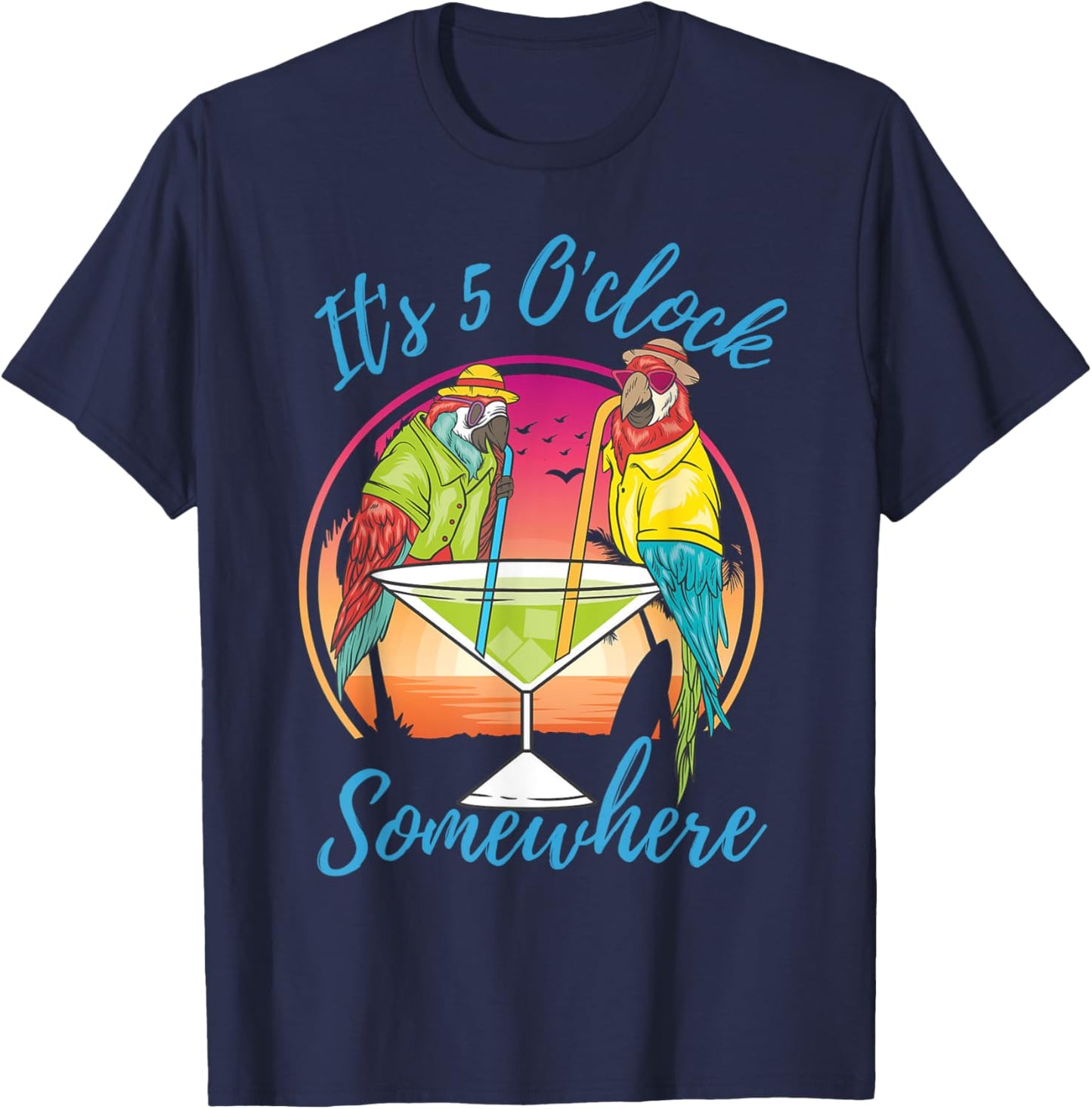 It Is 5 O'clock Somewhere Drinking Parrot T-Shirt - T-Shirt | Navy
