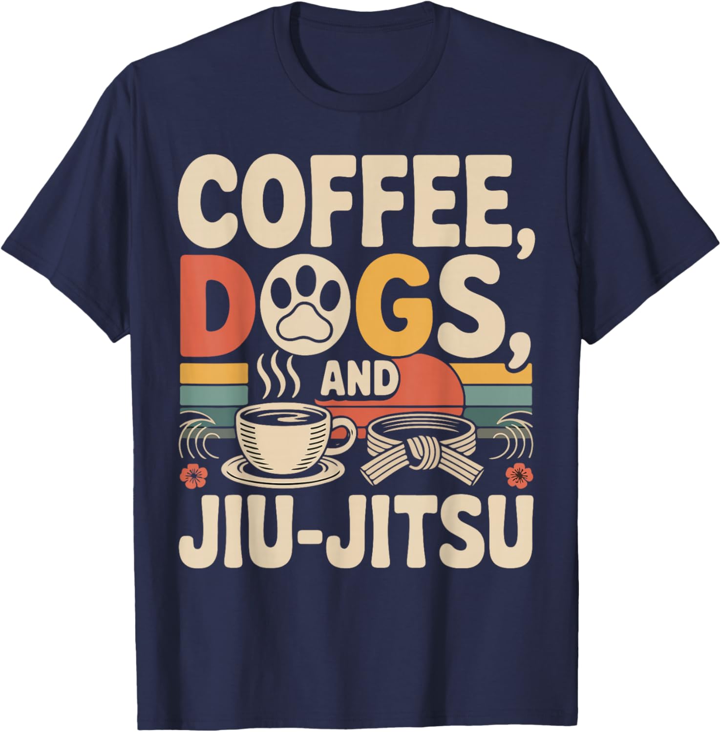 Jiu Jitsu Coffee Dog Retro Vintage Coffee Dogs and Jiu-Jitsu T-Shirt - T-Shirt | Navy
