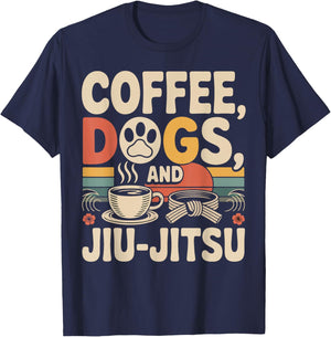 Jiu Jitsu Coffee Dog Retro Vintage Coffee Dogs and Jiu-Jitsu T-Shirt - T-Shirt | Navy