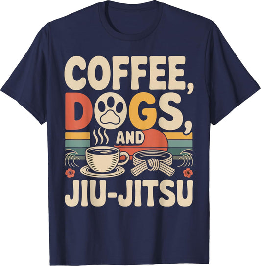 Jiu Jitsu Coffee Dog Retro Vintage Coffee Dogs and Jiu-Jitsu T-Shirt - T-Shirt | Navy