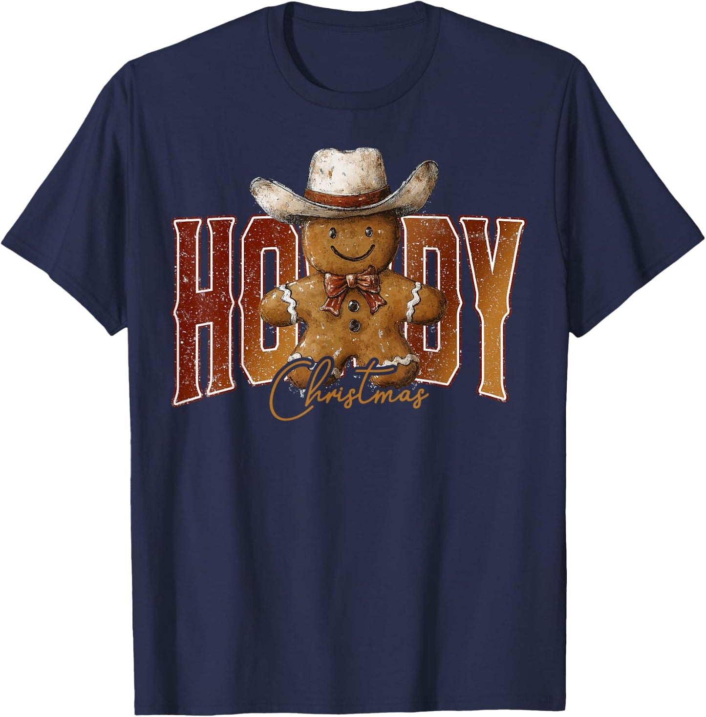 Howdy Christmas Gingerbread Man Cowboy Rodeo Western Country T-Shirt - T-Shirt | Navy