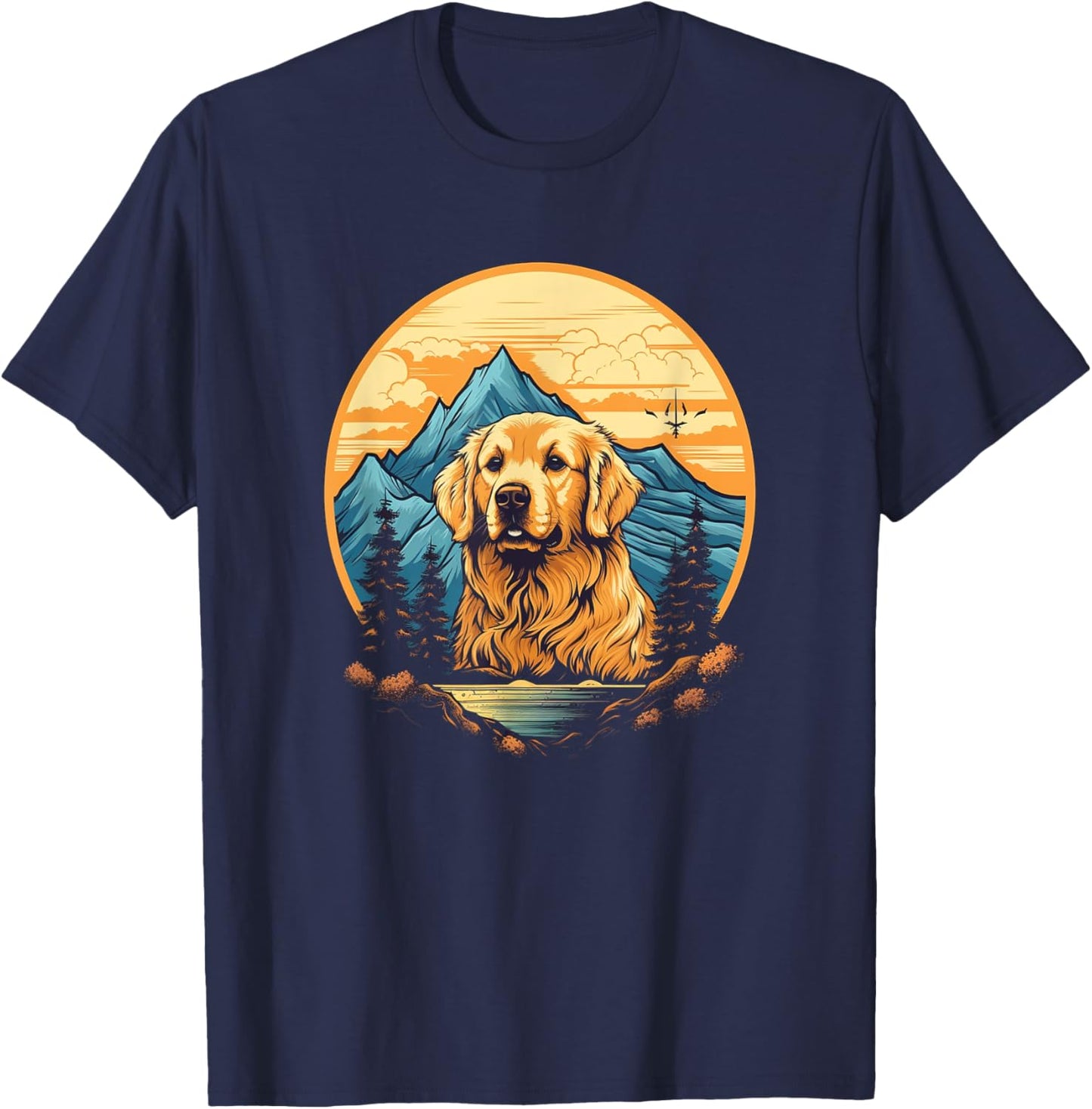 Retro Golden Retriever Men Women Kids T-Shirt - T-Shirt | Navy