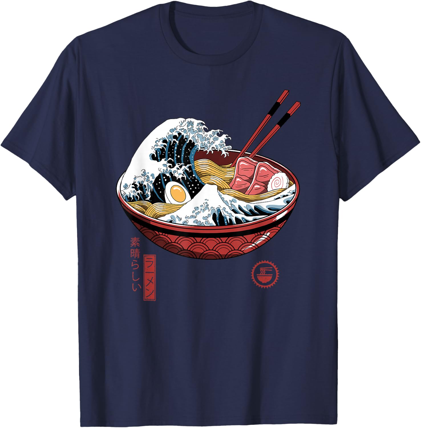 Great Ramen Wave White T-Shirt - T-Shirt | Navy