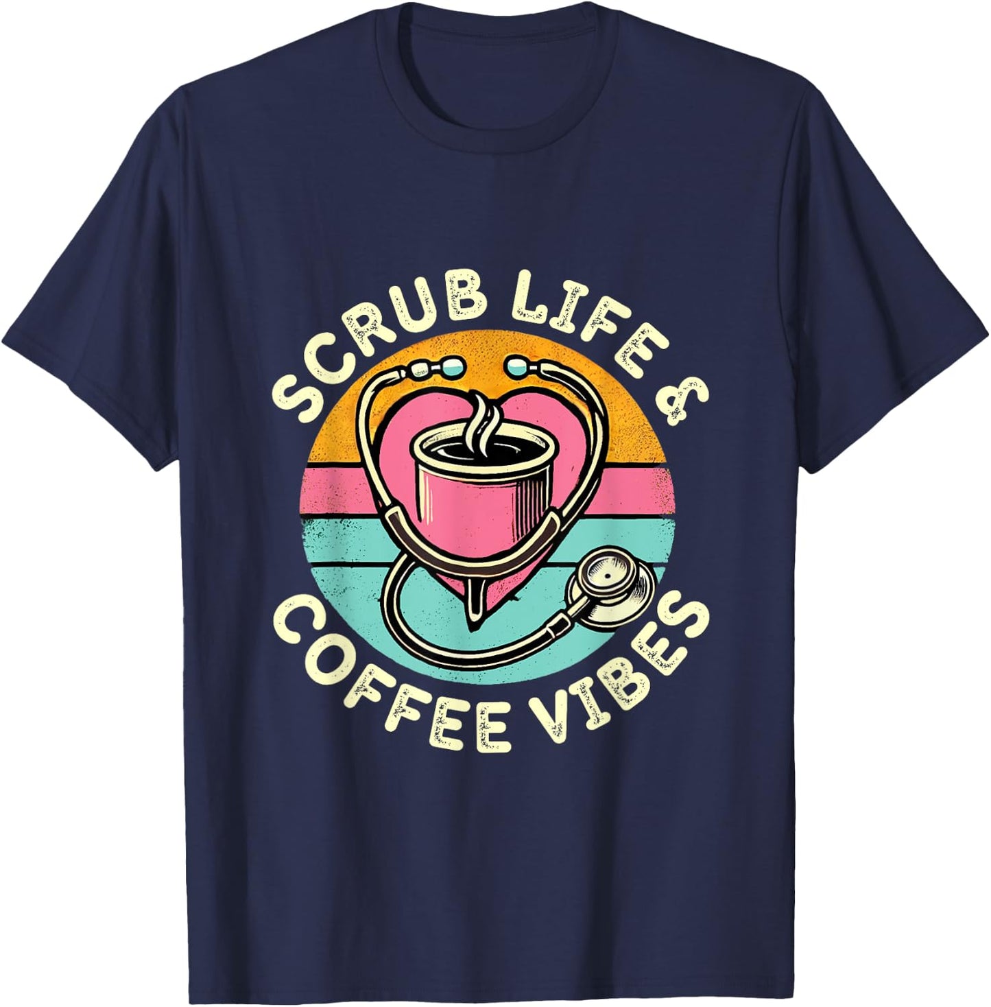 Cute Registered Nurse Life Retro RN Coffee Lover T-Shirt - T-Shirt | Navy