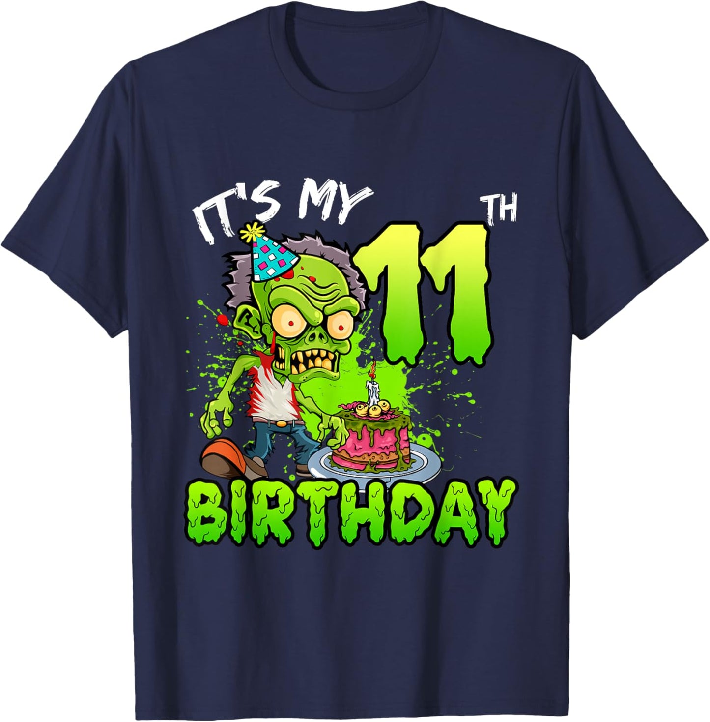 It's My 11th Birthday Zombie Lover 11 Year Old Boys Girls T-Shirt - T-Shirt | Navy