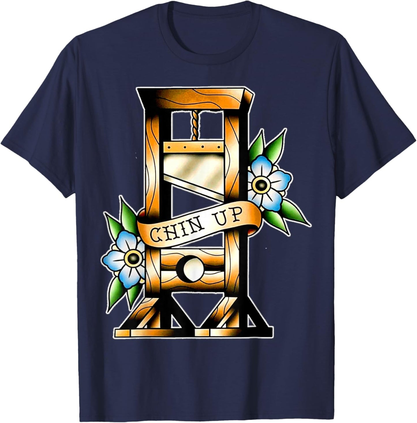 Guillotine Traditional Tattoo Black Funny Chin Up Sarcastic Humor Adult T-Shirt - T-Shirt | Navy