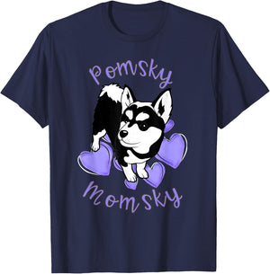 Cute Pomsky Momsky Black and White Pomsky Mom Purple Hearts T-Shirt - T-Shirt | Navy