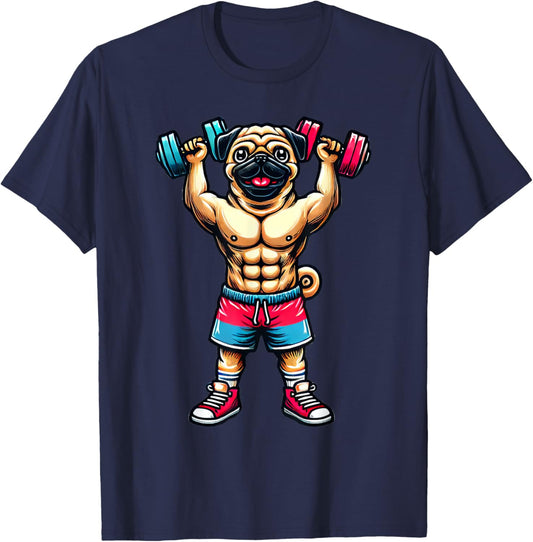 Dog Pug Powerlifting Weightlifting Gym Workout T-Shirt - T-Shirt | Navy