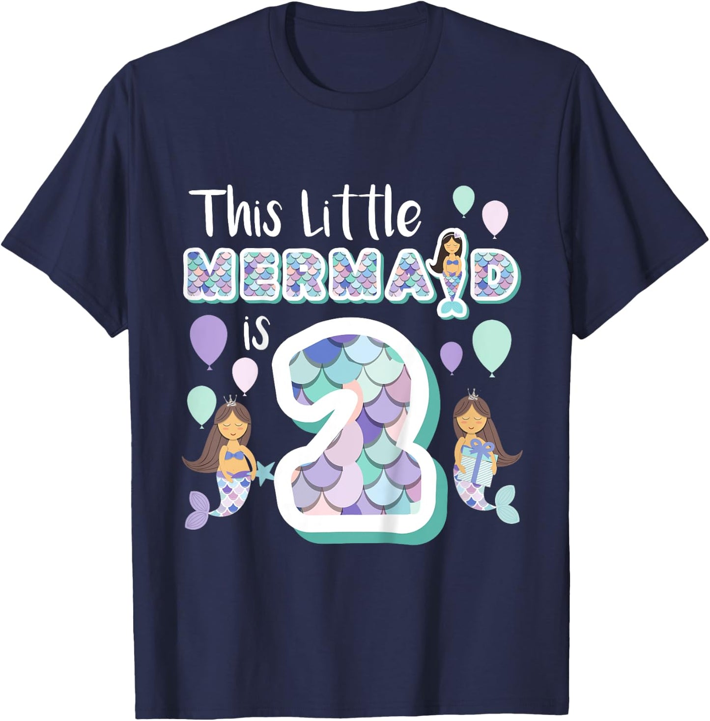 2 Year Old Mermaid Birthday Party Theme Girl 2nd Girls Gift T-Shirt - T-Shirt | Navy