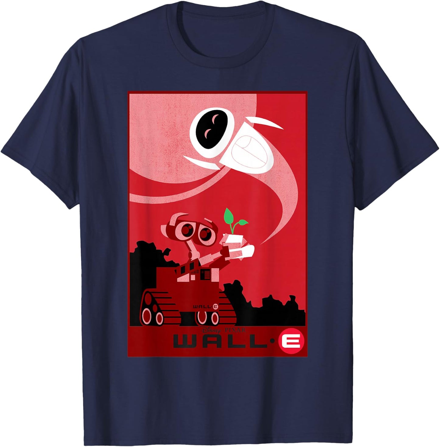 Disney Pixar Wall-E and EVE Find A Plant Red Hue Portrait T-Shirt - T-Shirt | Navy