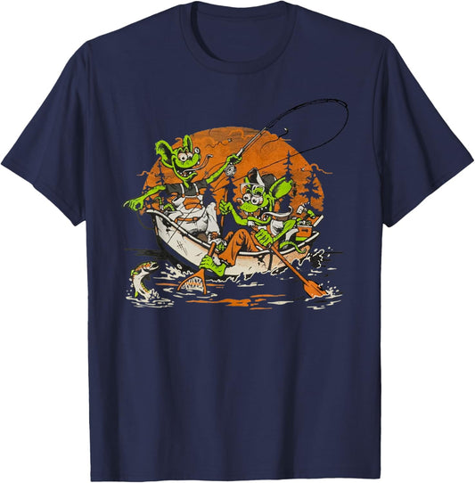 River Rats Mouse Monster Fishing On Halloween T-Shirt - T-Shirt | Navy