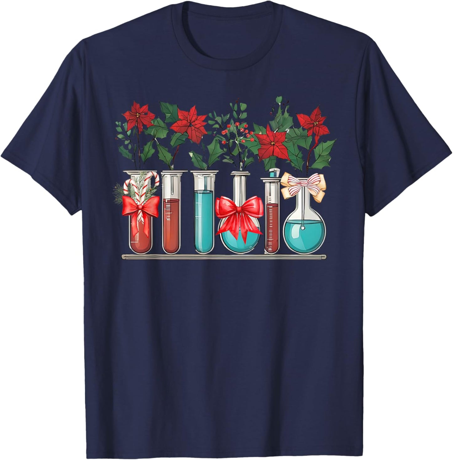 Test Tube Flower Christmas Chemistry Nerd Science Teacher T-Shirt - T-Shirt | Navy