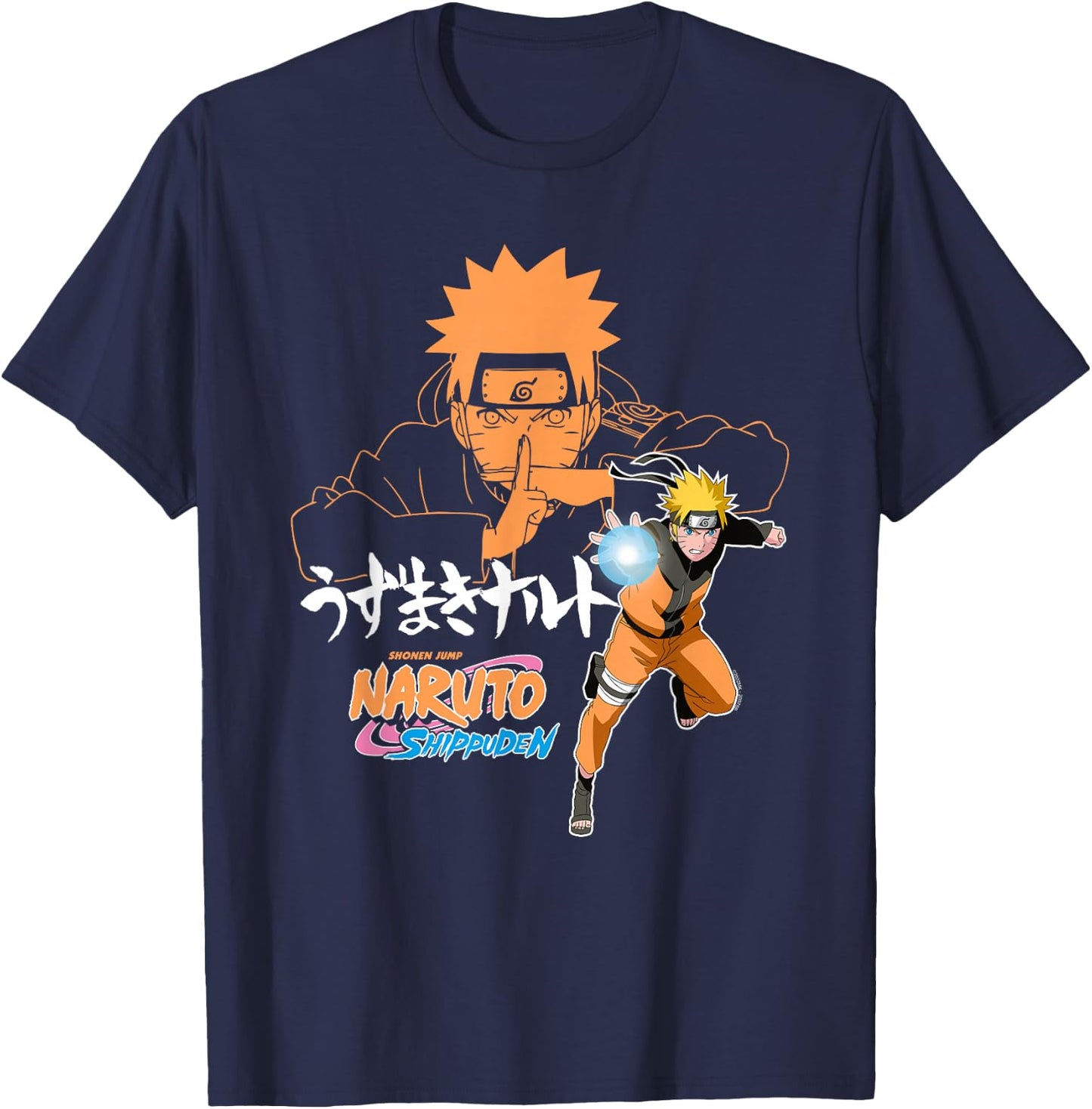 Naruto Shippuden Naruto Uzumaki Jutsu with Kanji Anime T-Shirt - T-Shirt | Navy