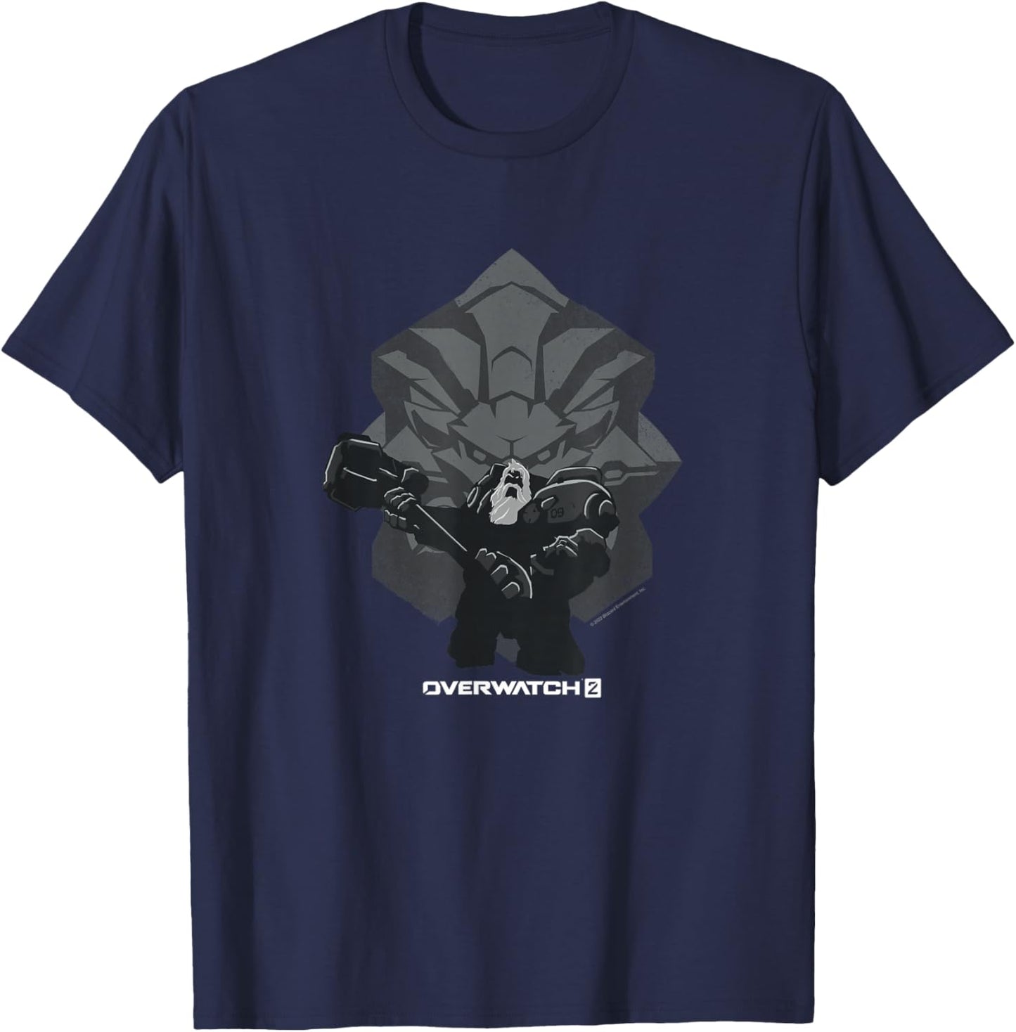 Overwatch 2 Powerful Strong Reinhardt Silhouette Chest Logo T-Shirt - T-Shirt | Navy