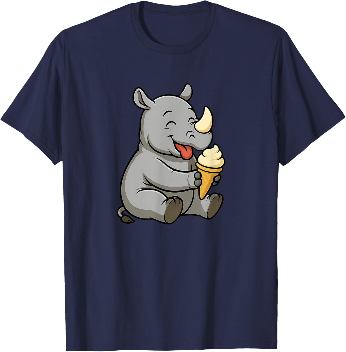 Rhino Ice Cream Zoo Animal Lover Kawaii Boys Girls Kids T-Shirt - T-Shirt | Navy