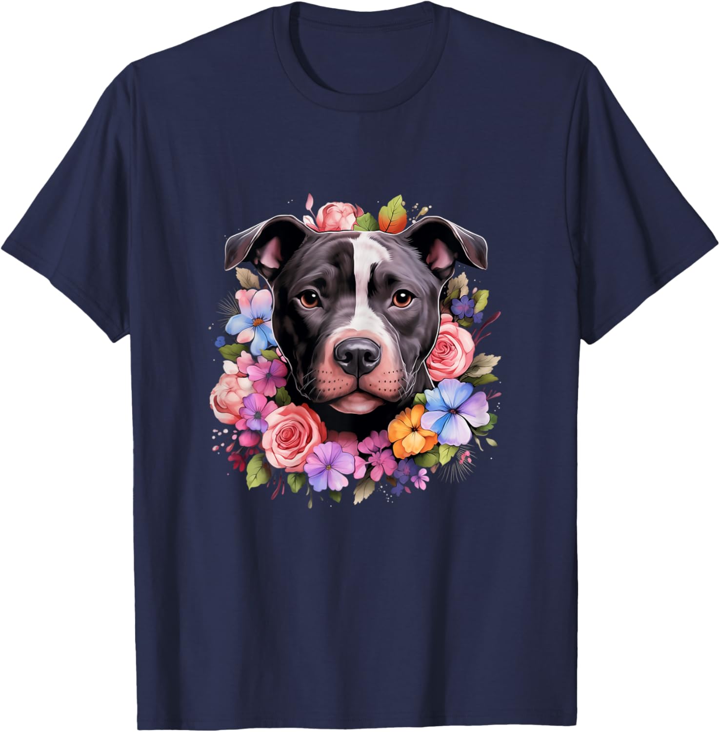 Pitbull Mom Floral Dog Lover Vintage Flowers Cute Women Kids T-Shirt - T-Shirt | Navy