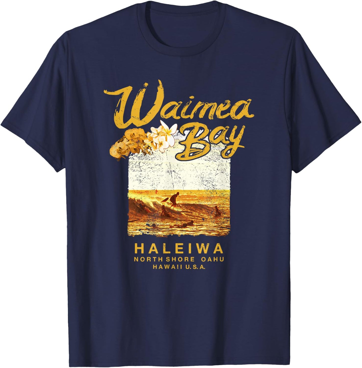 Hawaii Waimea Bay Vintage Hawaiian Surf T-Shirt - T-Shirt | Navy
