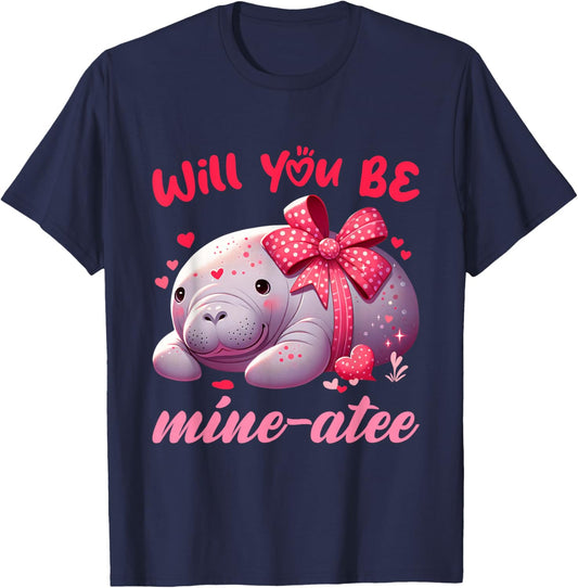 Valentine Manatee Cute Valentine Hearts T-Shirt - T-Shirt | Navy
