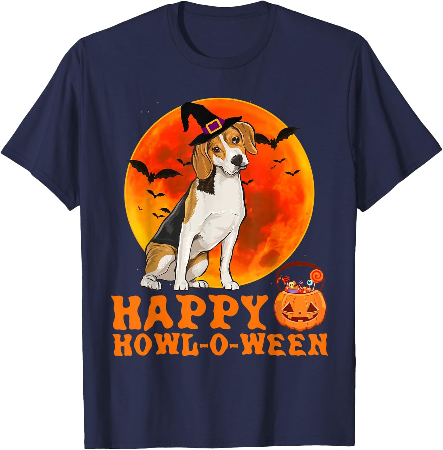 Funny Beagle Dog Halloween Happy Howl-o-ween T-Shirt - T-Shirt | Navy