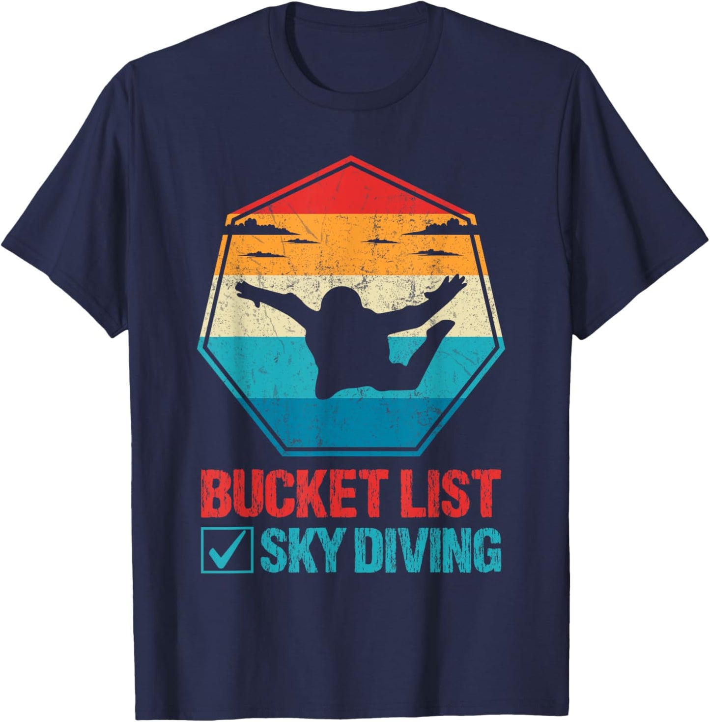 Bucket List Sky Diving Vintage Retro Skydiver T-Shirt - T-Shirt | Navy