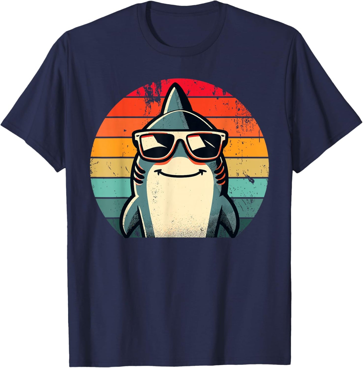 Cool Retro Shark in Sunglasses 70s 80s 90s Funny Shark T-Shirt - T-Shirt | Navy