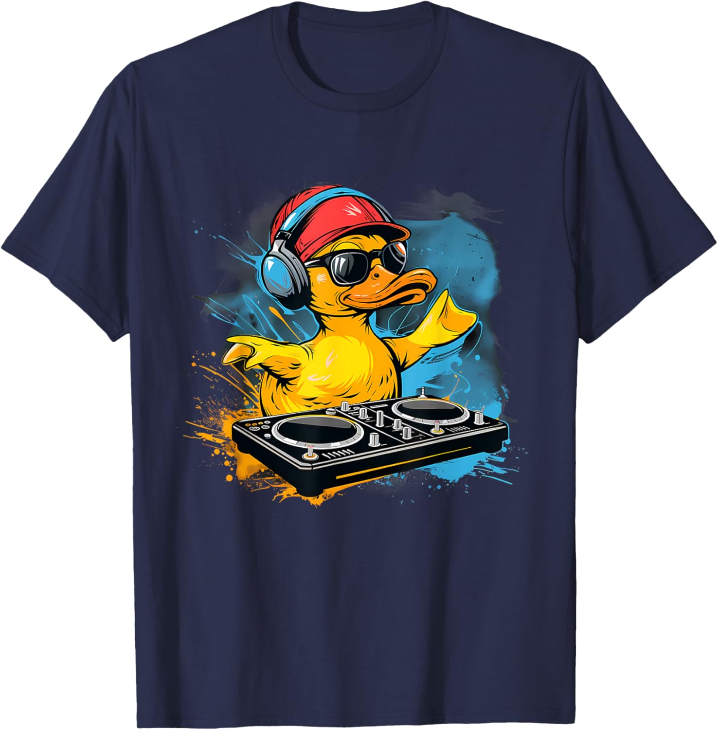 Rubber Duck Turntable DJ Rubber Duckling Music Lover Techno T-Shirt - T-Shirt | Navy