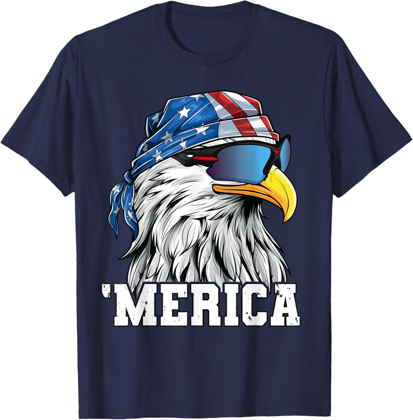 Patriotic 4th of July Shirt Men Women USA Bald Eagle Merica T-Shirt - T-Shirt | Navy