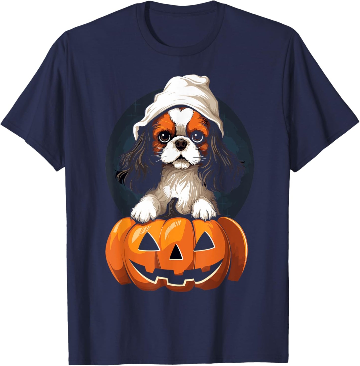 Funny Halloween Cavalier King Charles Spaniel Dog Pumpkin T-Shirt - T-Shirt | Navy