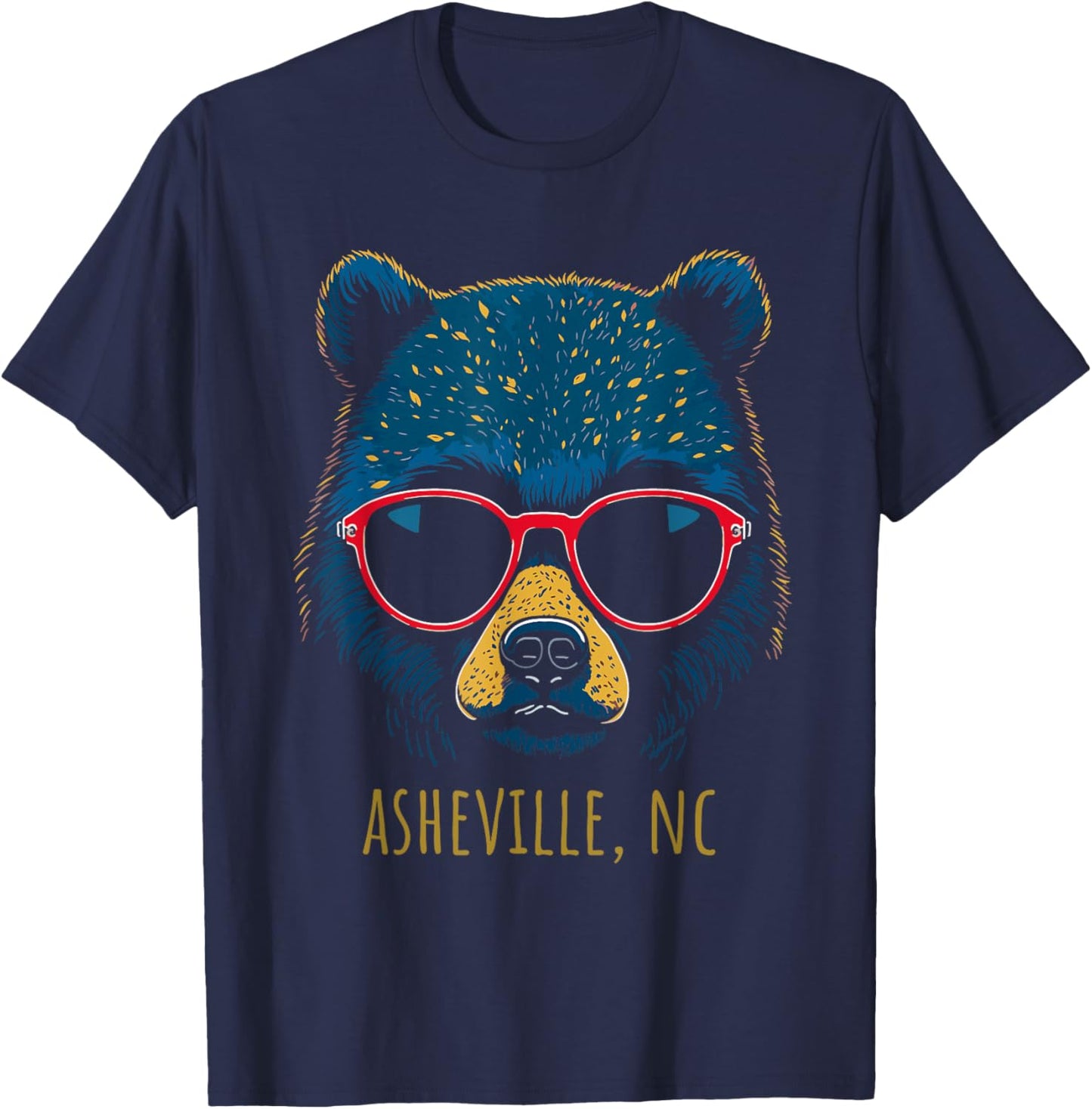 Asheville NC USA Bear Wearing Sunglasses Design T-Shirt - T-Shirt | Navy