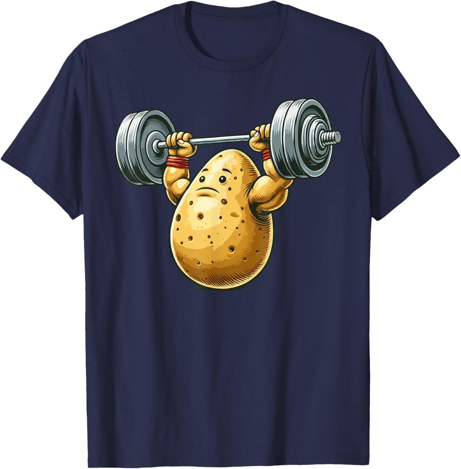Funny Potato Weightlifting Artwork Funny Weightlifting T-Shirt - T-Shirt | Navy
