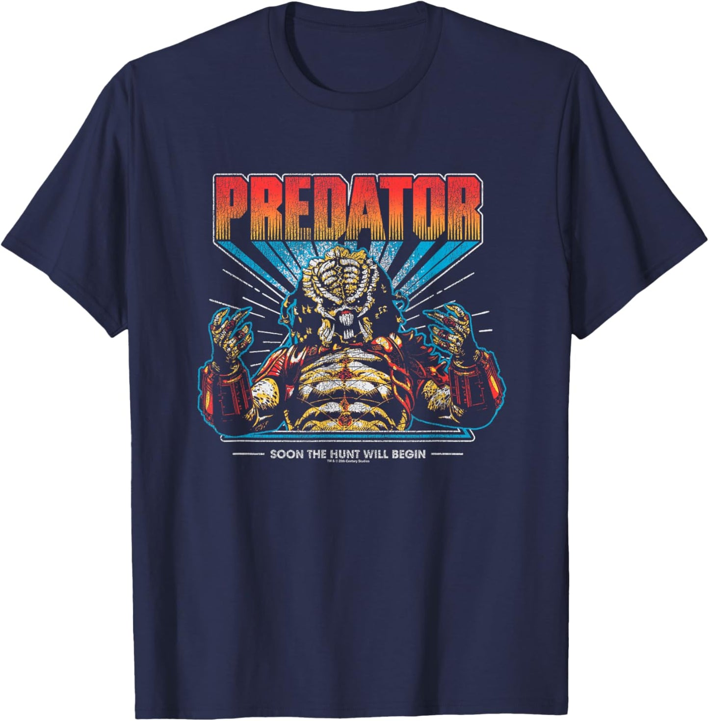 Predator Soon The Hunt Will Begin Big Chest Retro Poster T-Shirt - T-Shirt | Navy