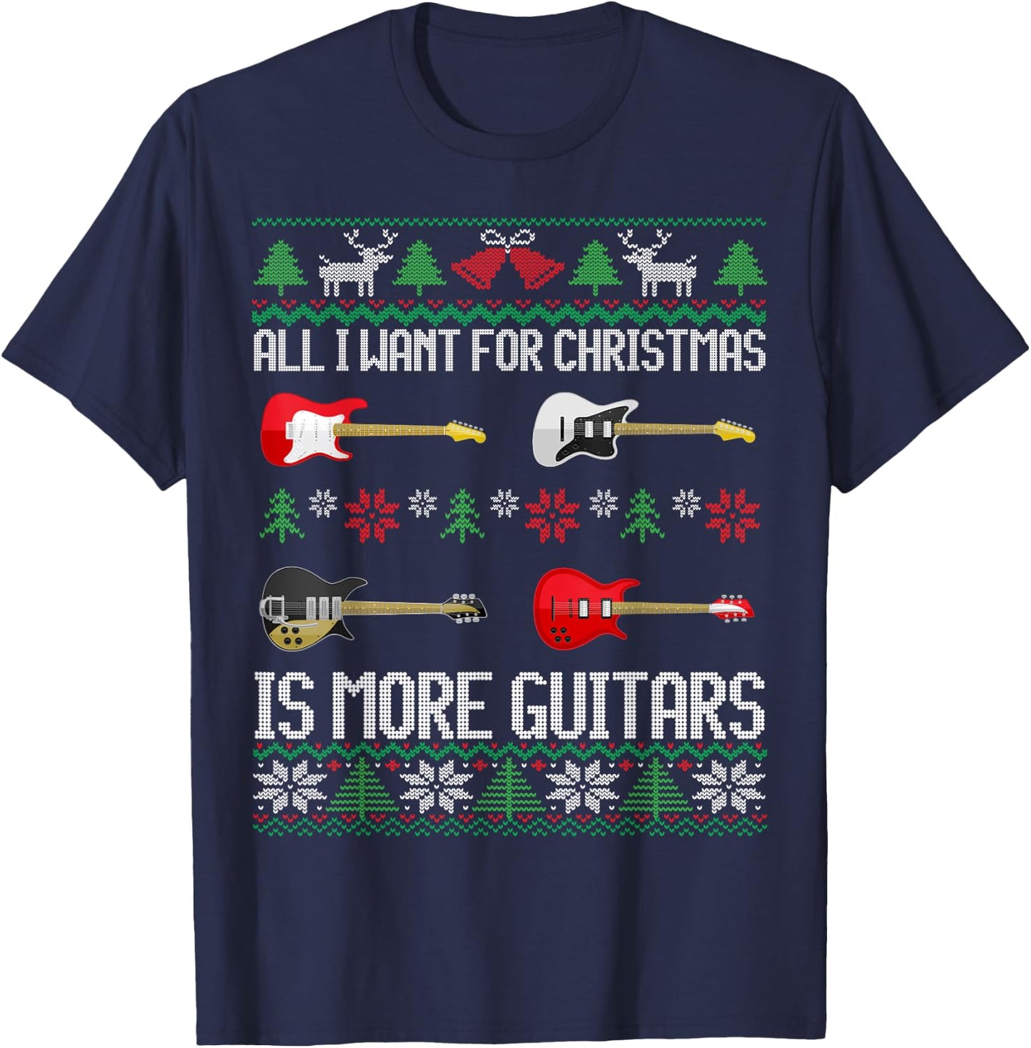 Guitars | Christmas | Guitarist Guitar Ugly Christmas T-Shirt - T-Shirt | Navy