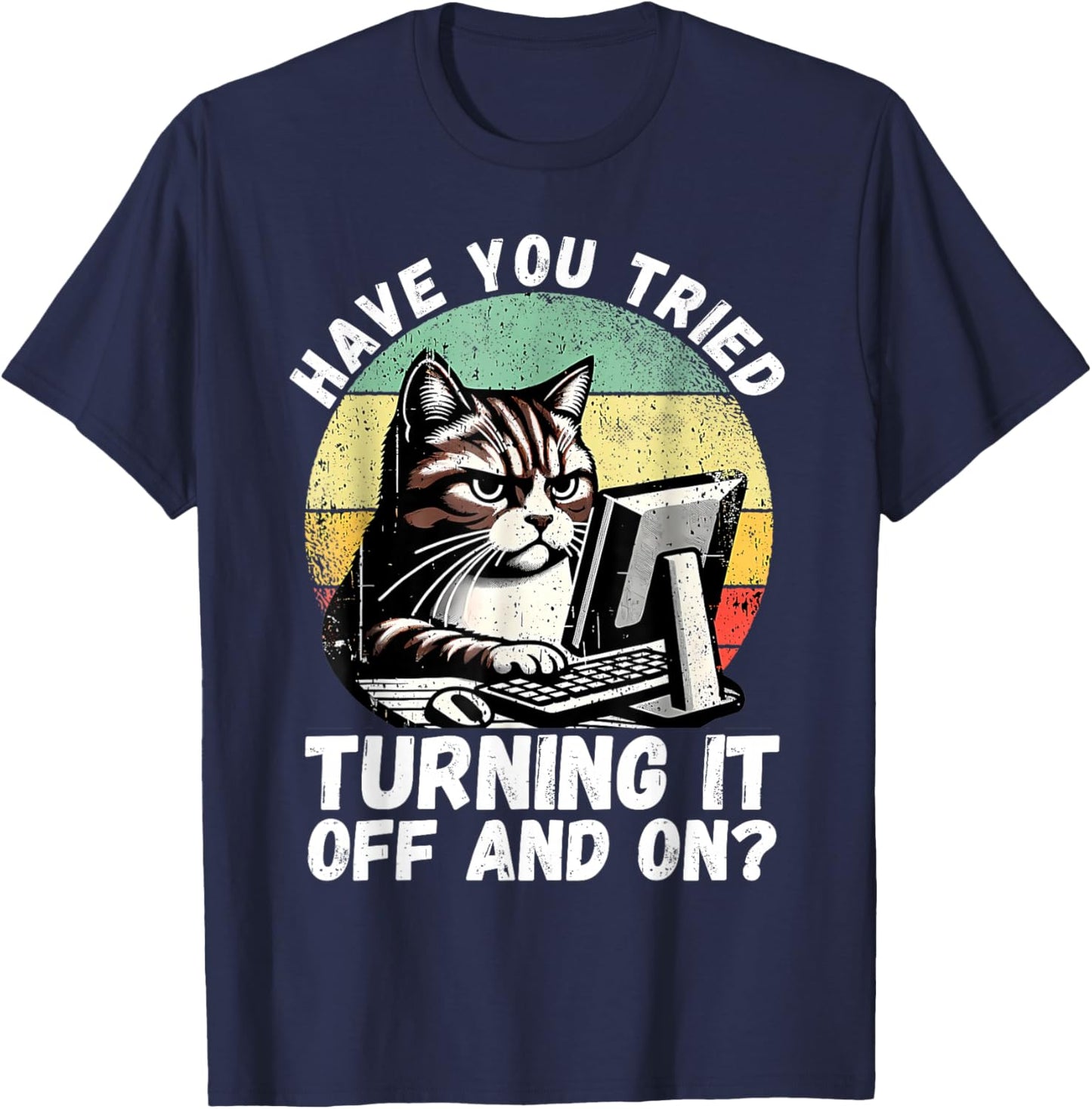 Humor Computer Tech Cat Tech Engineer Shirt Computer IT Guy T-Shirt - T-Shirt | Navy