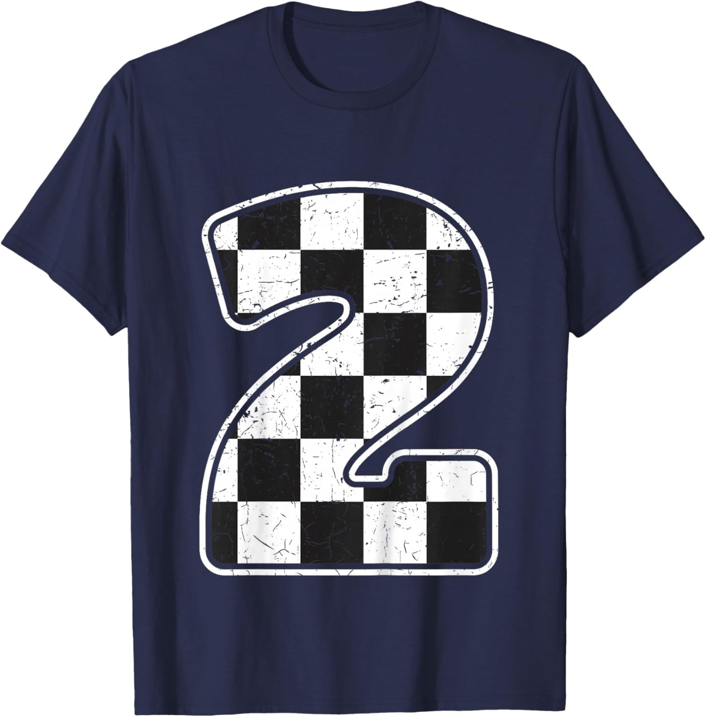 Kids Birthday Boy 2 Two Race Car 2nd Birthday Racing Car Flag T-Shirt - T-Shirt | Navy