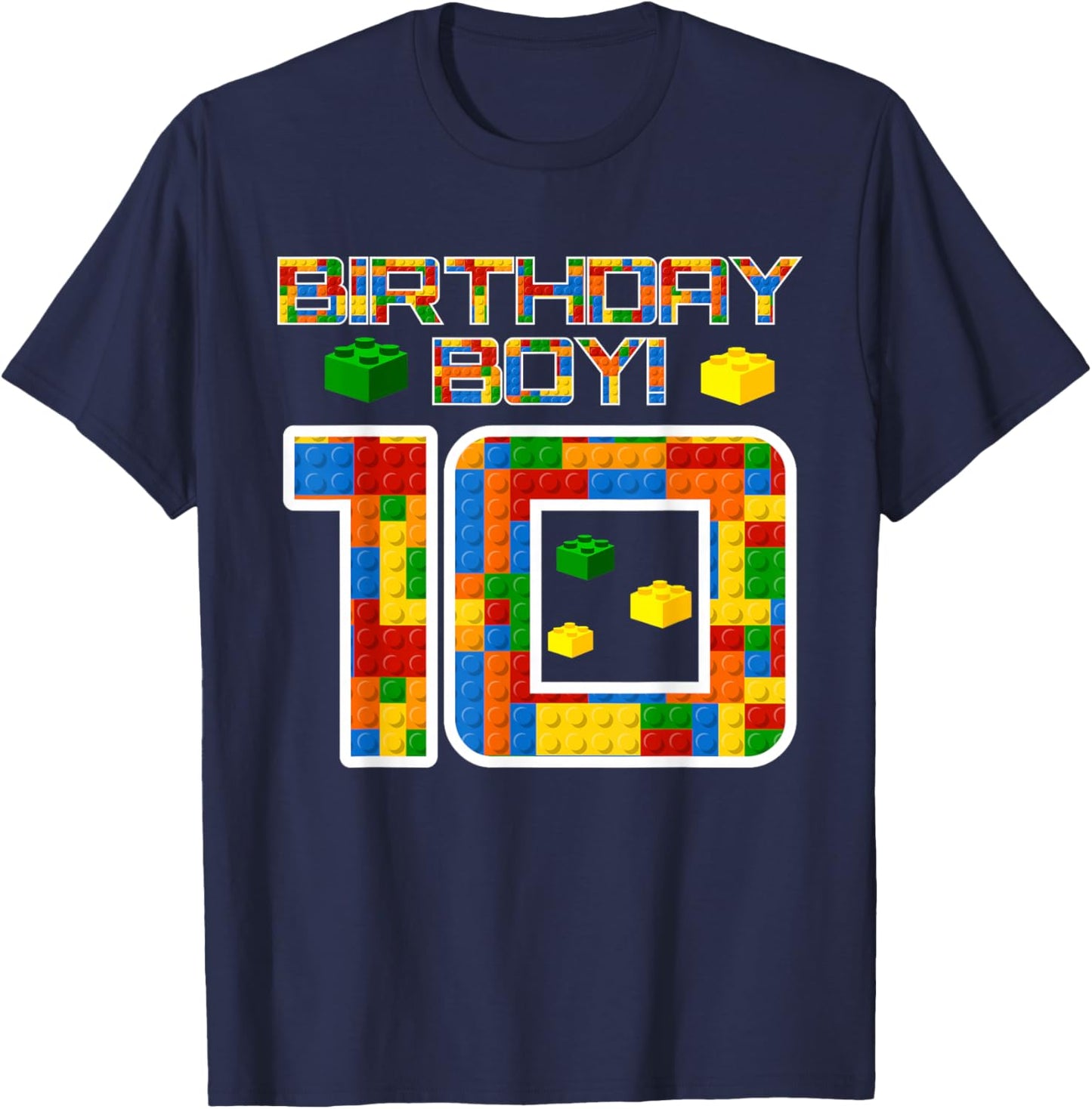 Cute 10th Birthday Gift 10 Years Old Block Building Boys T-Shirt - T-Shirt | Navy