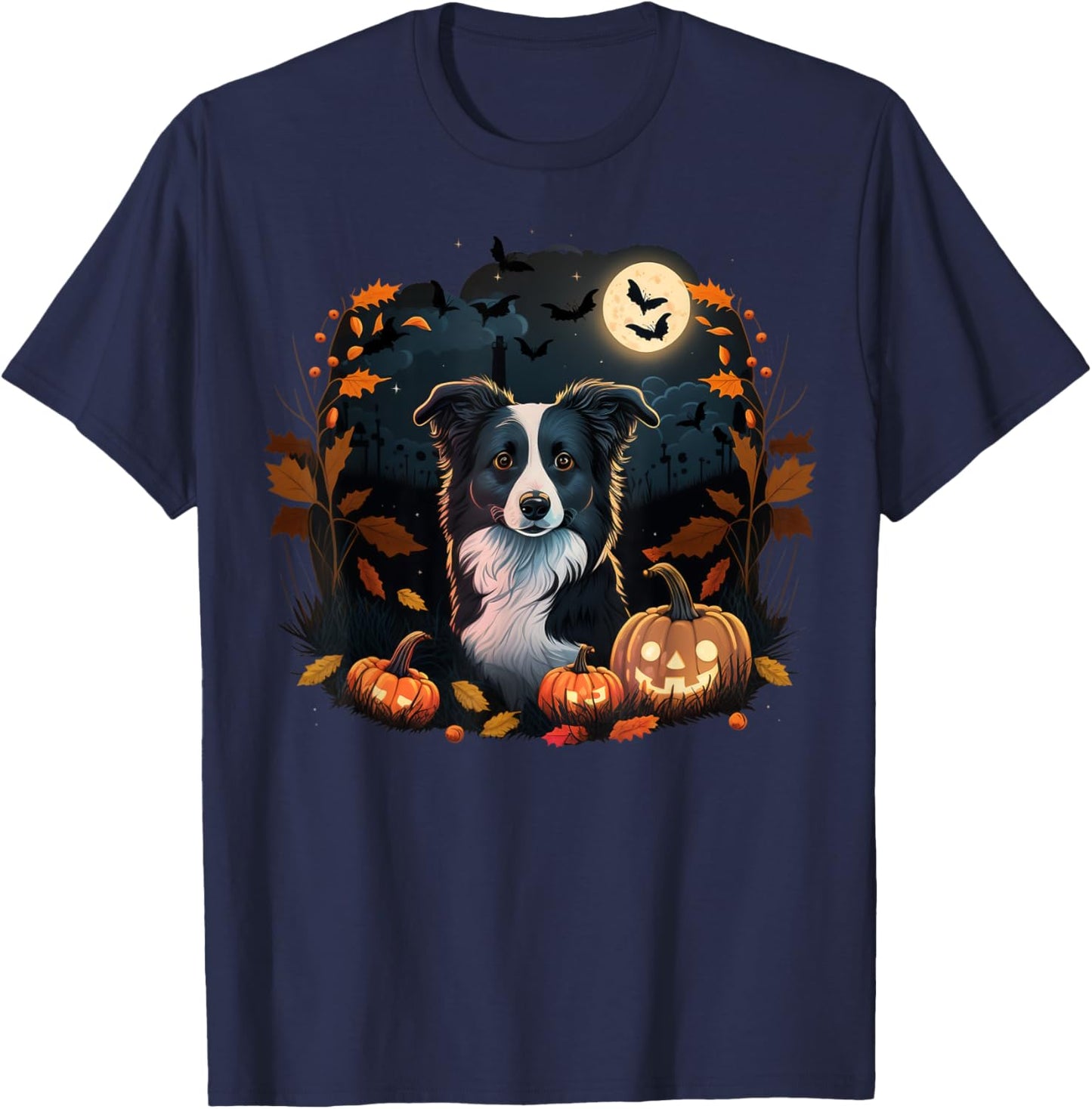 Pumpkin Border Collie costume on Border Collie Halloween T-Shirt - T-Shirt | Navy