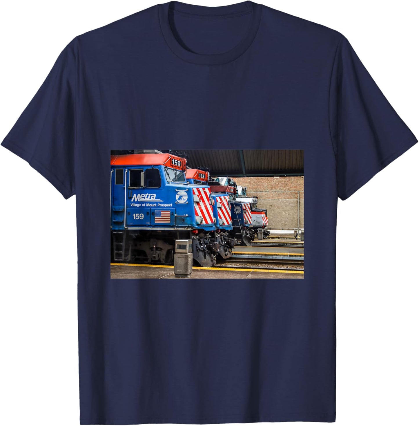 Chicago Trains Metra 159 Village of Mount Prospect , Small, Black T-Shirt - T-Shirt | Navy