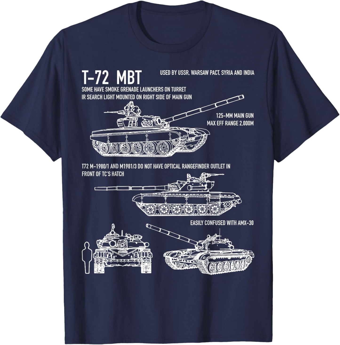 T-72 Russian Tank MBT Recognition Blueprint T-Shirt - T-Shirt | Navy