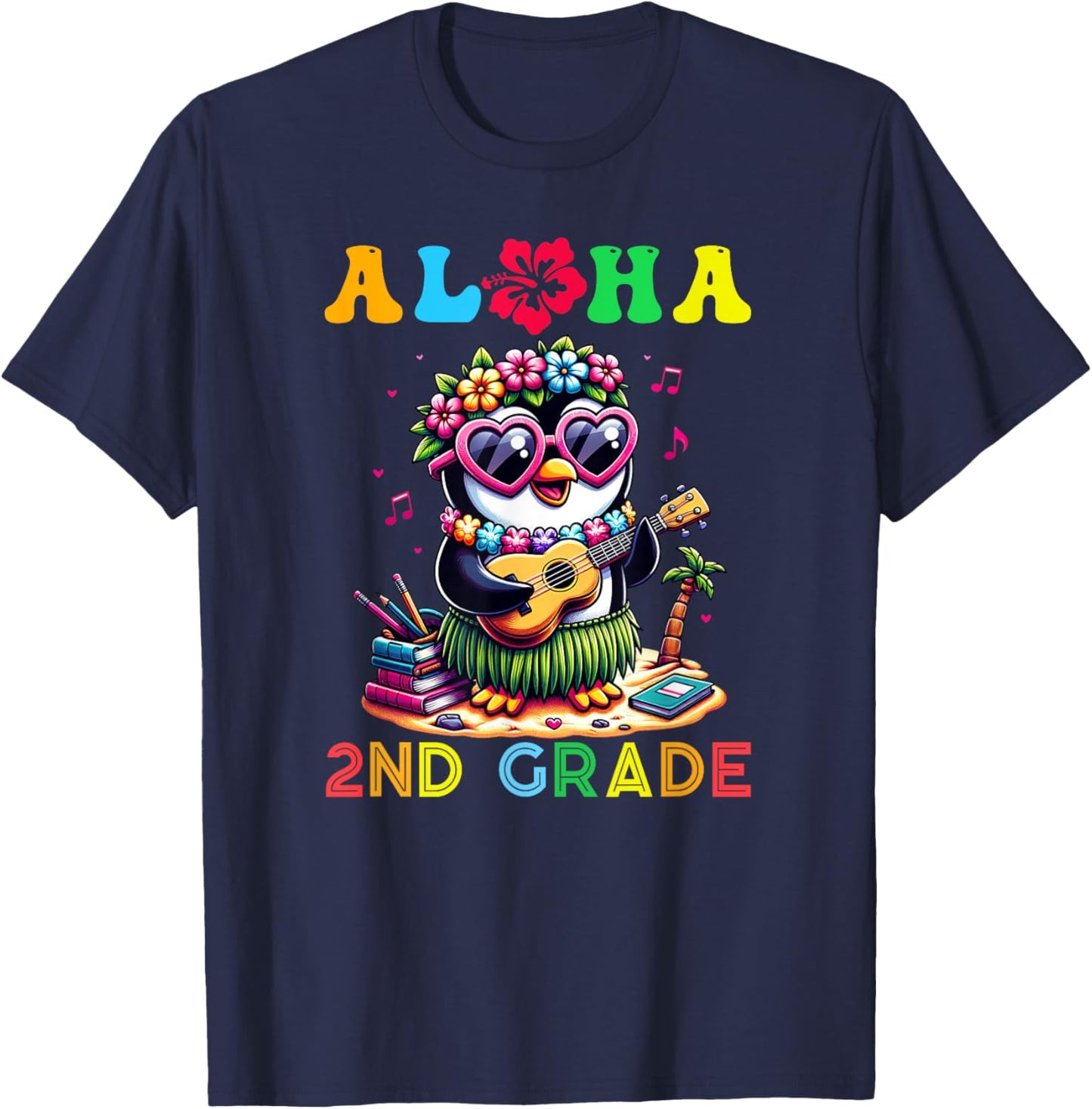 Aloha Second Grade Penguin Hawaii Back to School Kids Girl T-Shirt - T-Shirt | Navy