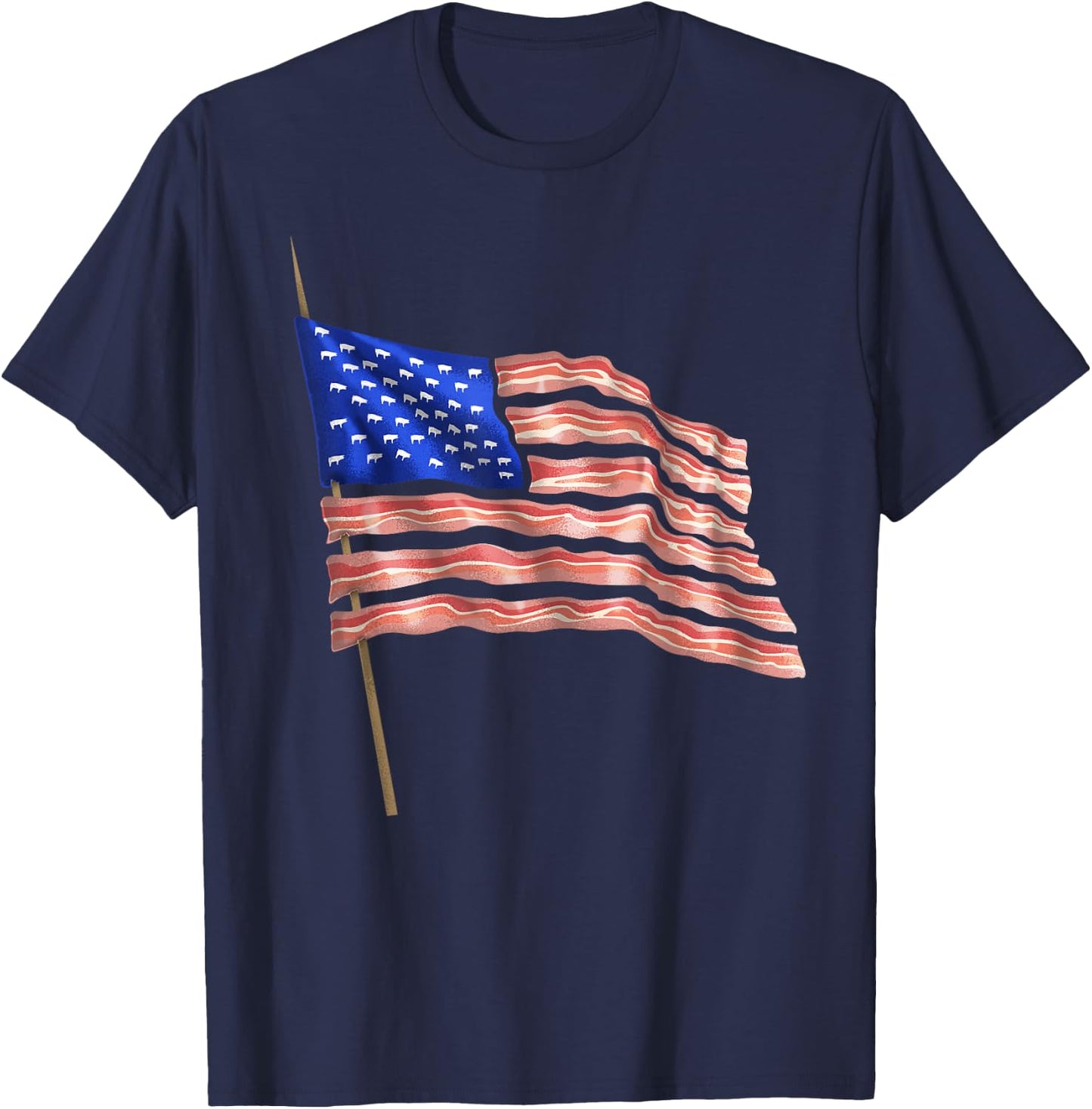 USA Bacon Flag | Cute US Dried Pigs Funny 4th Of July Gift T-Shirt - T-Shirt | Navy