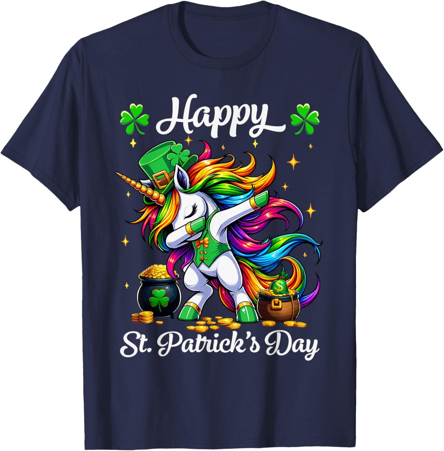 St Patricks Day Dabbing Unicorn Girls Happy St Paddys day T-Shirt - T-Shirt | Navy