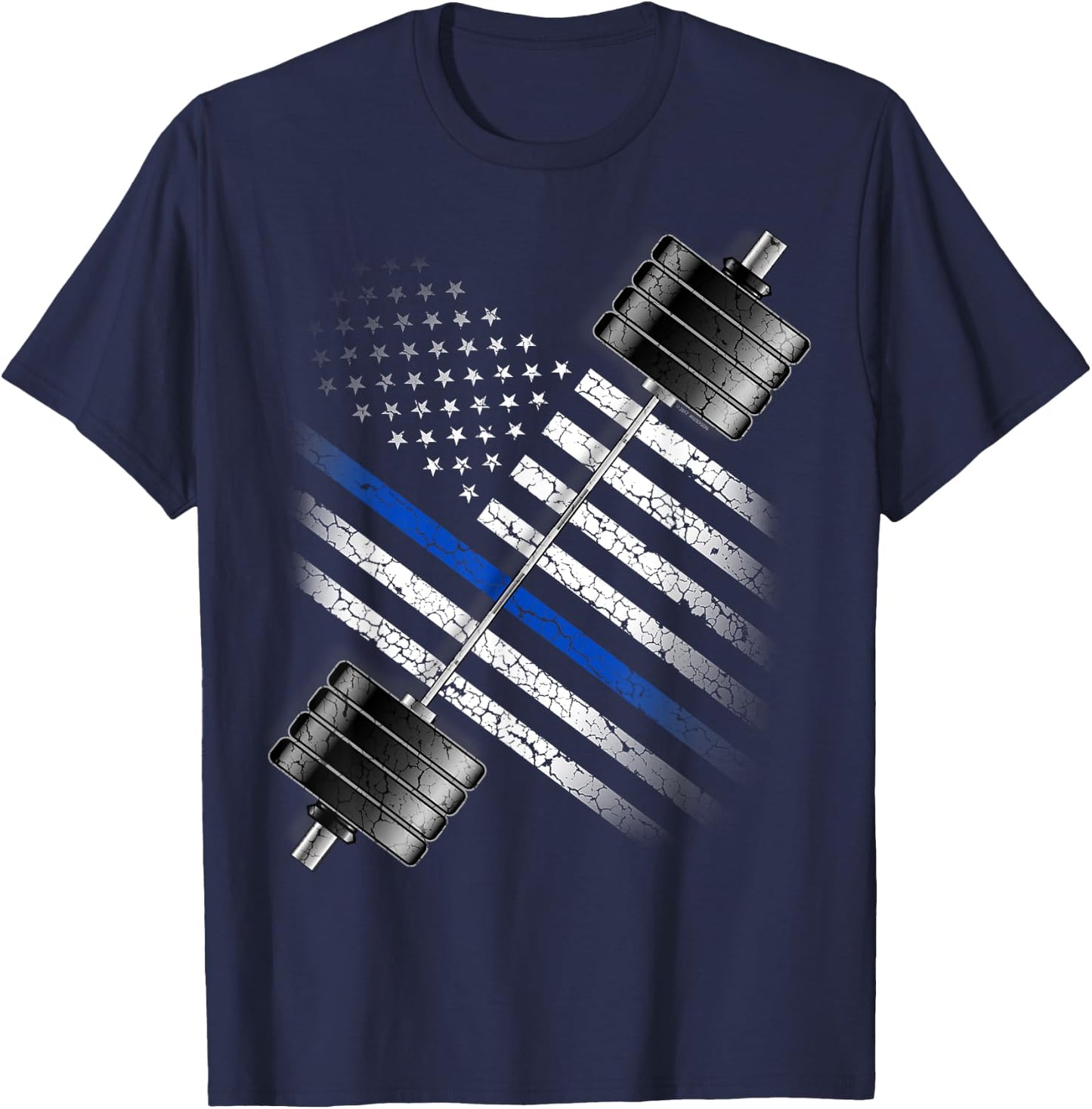 POLICEMAN and LEO POWERLIFTING - THIN BLUE LINE USA FLAG T-Shirt - T-Shirt | Navy