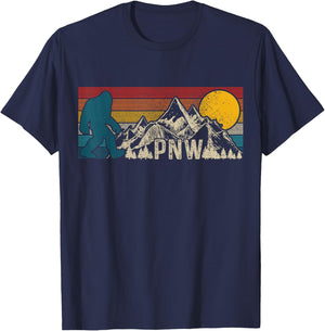 PNW Pacific Northwest Bigfoot Vintage Nature Outdoor T-Shirt - T-Shirt | Navy