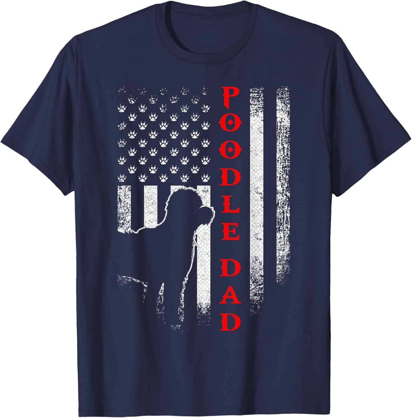 Vintage USA American Flag Proud Poodle Dad Silhouette Funny Women Men T-Shirt - T-Shirt | Navy
