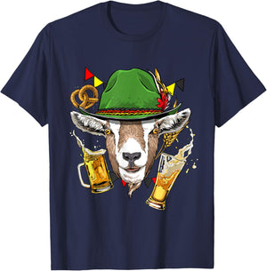 Oktoberfest Shirt Lederhosen Goat Farm Animal Goat Lover T-Shirt - T-Shirt | Navy