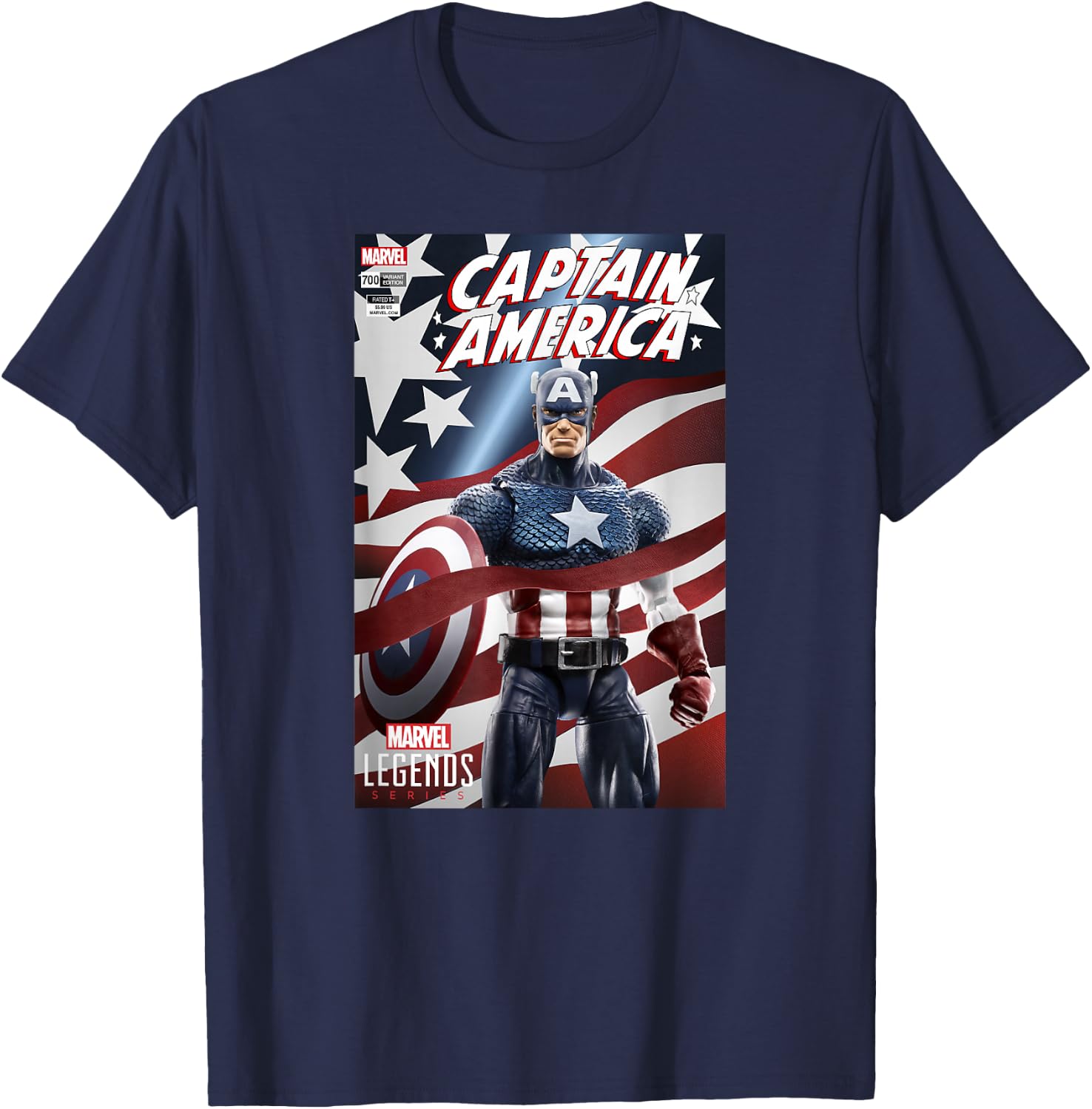 Marvel Legends Series Captain America Comic Cover T-Shirt - T-Shirt | Navy